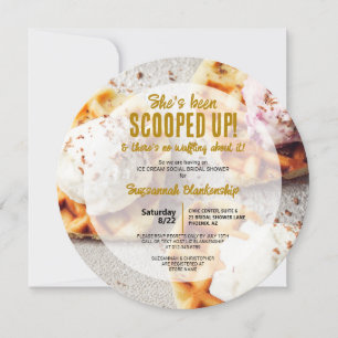 Ice Cream Scoop Heart Shaped Waffle Round Shower Invitation