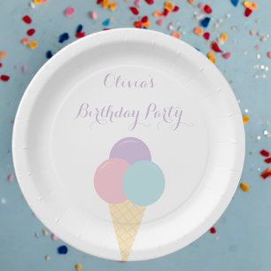 Ice Cream Scoop Pastel colourful birthday party Paper Plate