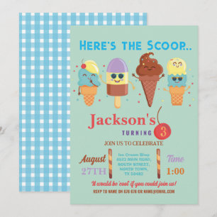 Ice Cream Scoop Shop Cool Boys Lolly Invitation