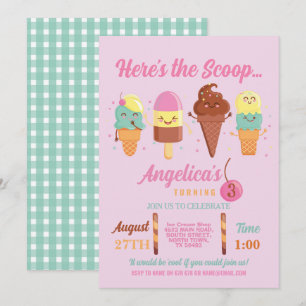 Ice Cream Scoop Shop Cute Girls Lolly Invitation