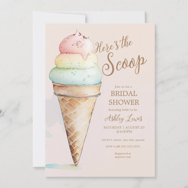 Ice cream scoop, watercolor ice cream invitation (Front)