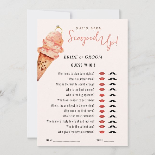 Ice Cream Scooped up Guess Who Bridal Shower game  Invitation (Front)
