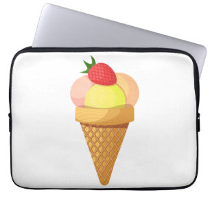Ice cream scoops and strawberry in waffle cone laptop sleeve