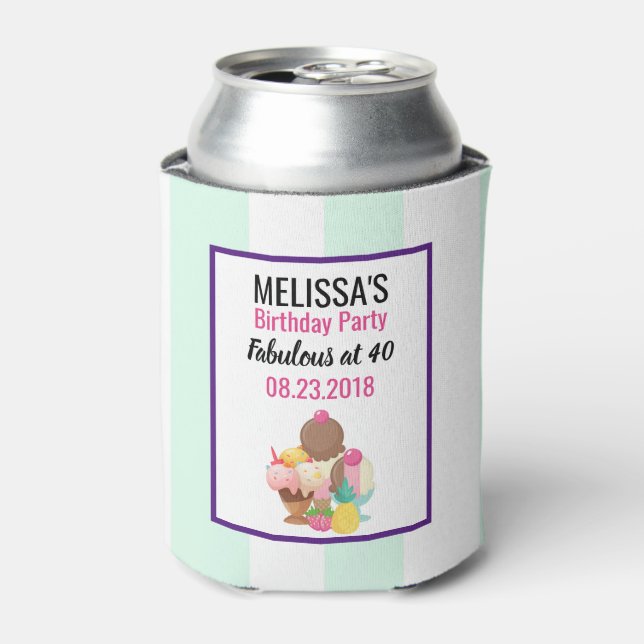 Ice Cream Scoops Birthday Party Can Cooler (Can Front)