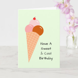 Ice Cream Scoops Cone Cherry Sweet Summer Birthday Card