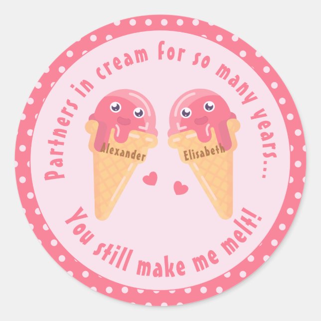 Ice Cream Scoops Cute Romantic Valentine's Day Classic Round Sticker (Front)