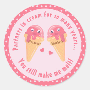 Ice Cream Scoops Cute Romantic Valentine's Day Classic Round Sticker
