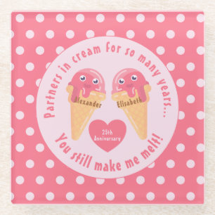 Ice Cream Scoops Cute Romantic Valentine's Day Glass Coaster