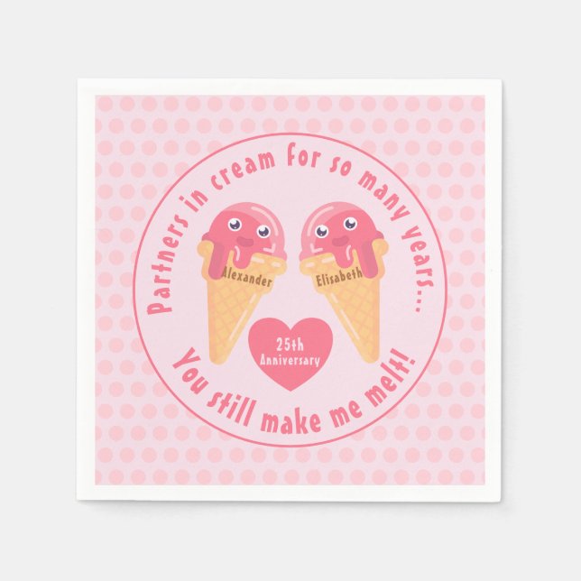 Ice Cream Scoops Cute Romantic Valentine's Day Napkin (Front)