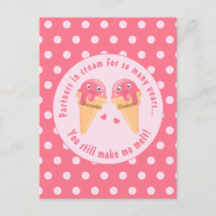 Ice Cream Scoops Cute Romantic Valentine's Day Postcard