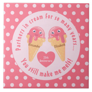 Ice Cream Scoops Cute Romantic Valentine's Day Tile