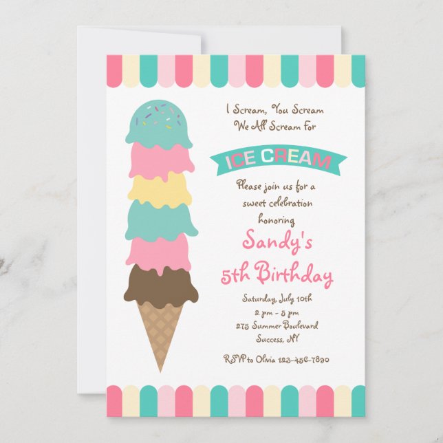Ice Cream Scoops Invitation (Front)