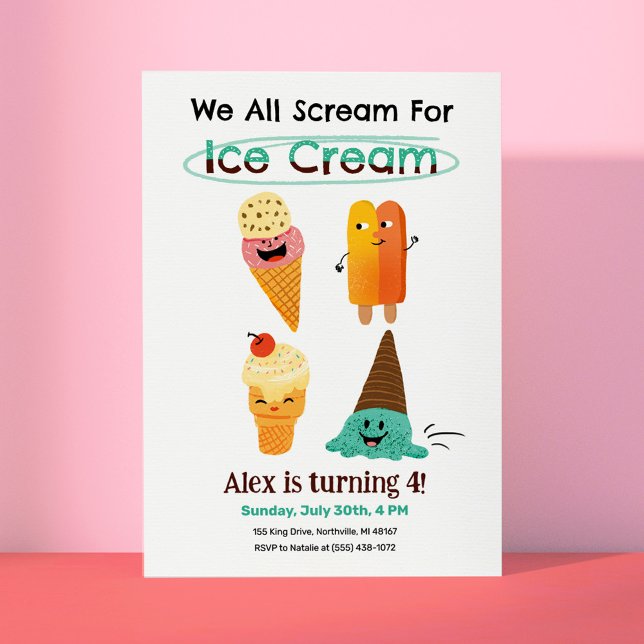 Ice Cream Scoops Kids Birthday Party Invitations (Creator Uploaded)