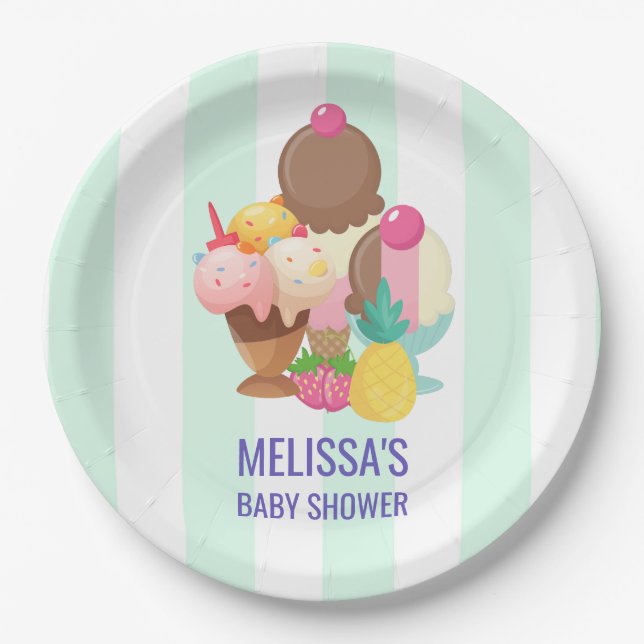 Ice Cream Scoops with Sprinkles Baby Shower Paper Plate (Front)