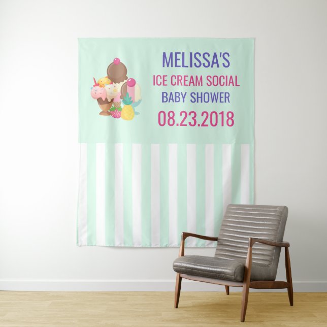 Ice Cream Scoops with Sprinkles Baby Shower Tapestry (In Situ)