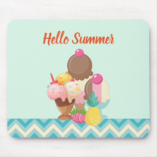 Ice Cream Scoops with Sprinkles Hello Summer Mouse Mat (Front)