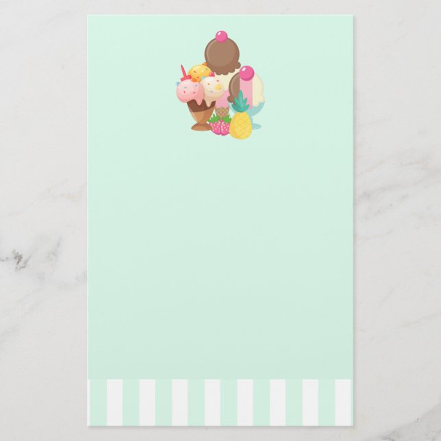Ice Cream Scoops with Sprinkles Stationery (Front)