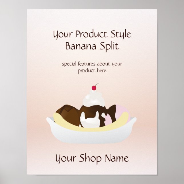 Ice Cream Shop Banana Split Product Sign (Front)