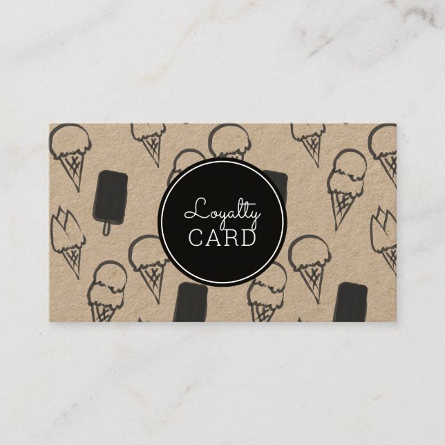 Ice Cream Shop Hand Painted Kraft Loyalty Card (Front)