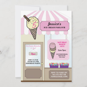 Ice Cream Shop Parlour Birthday Party Invite