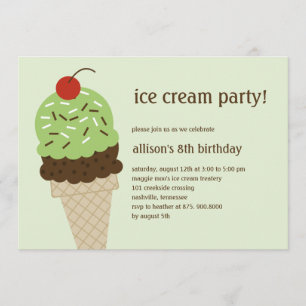 Ice Cream Shoppe Birthday Invitation - Green