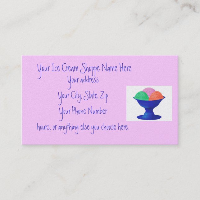Ice Cream Shoppe business cards (Front)
