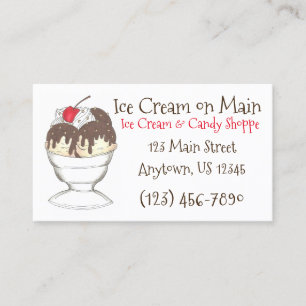 Ice Cream Shoppe Hot Fudge Sundae Dessert Cherry Business Card