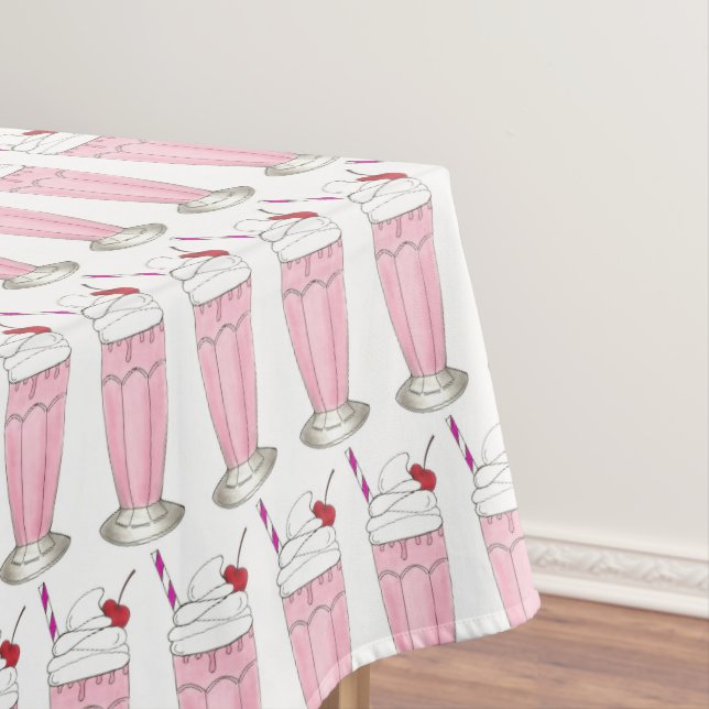 Ice Cream Shoppe Pink Milkshake Soda Fountain Food Tablecloth (In Situ)