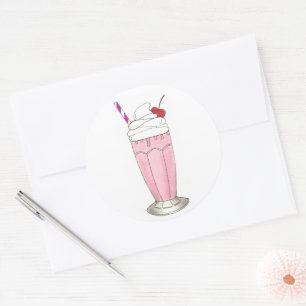 Ice Cream Shoppe Strawberry Pink Milkshake Foodie Classic Round Sticker
