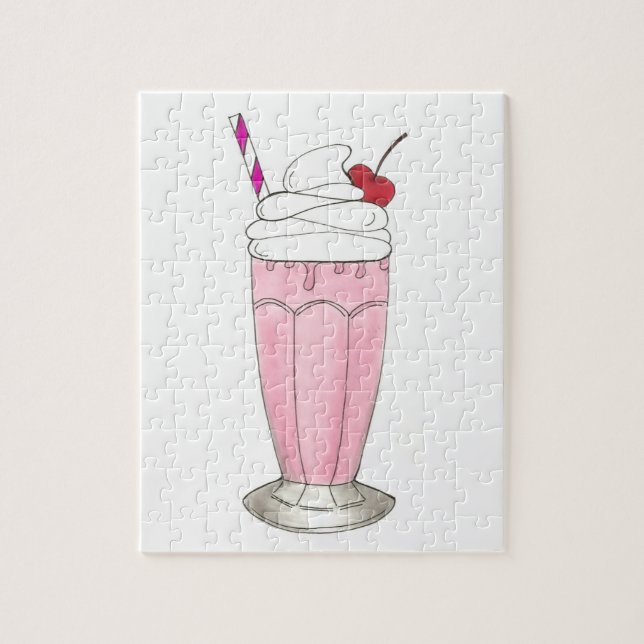 Ice Cream Shoppe Strawberry Pink Milkshake Foodie Jigsaw Puzzle (Vertical)