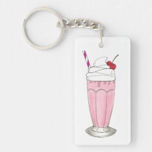 Ice Cream Shoppe Strawberry Pink Milkshake Foodie Key Ring