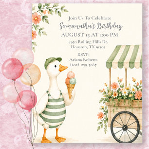 Ice Cream Silly Goose Summer Birthday Party Invitation