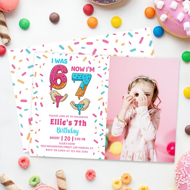 Ice Cream Six Seven Girl Birthday Photo Invitation (Creator Uploaded)