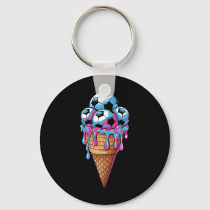 Ice Cream Soccer Watercolor Art Toddler Kids Sport Key Ring