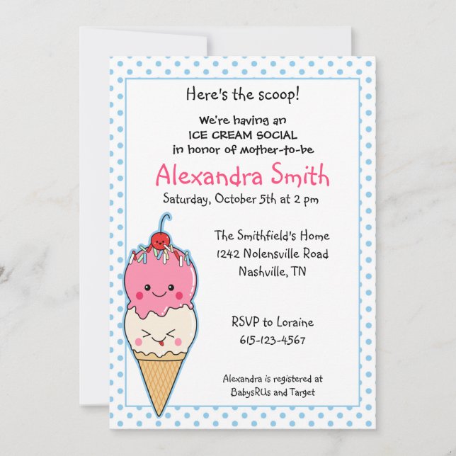 Ice Cream Social Baby Shower Invitation (Front)