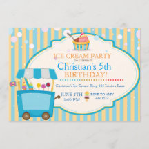Ice Cream Social Birthday Party Boy Invitations