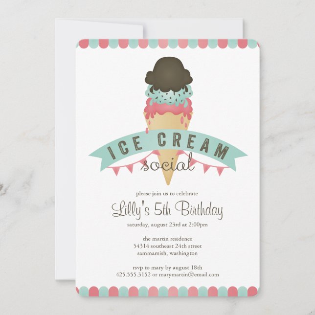 Ice Cream Social Birthday Party Invitation (Front)