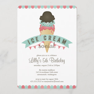 Ice Cream Social Birthday Party Invitation