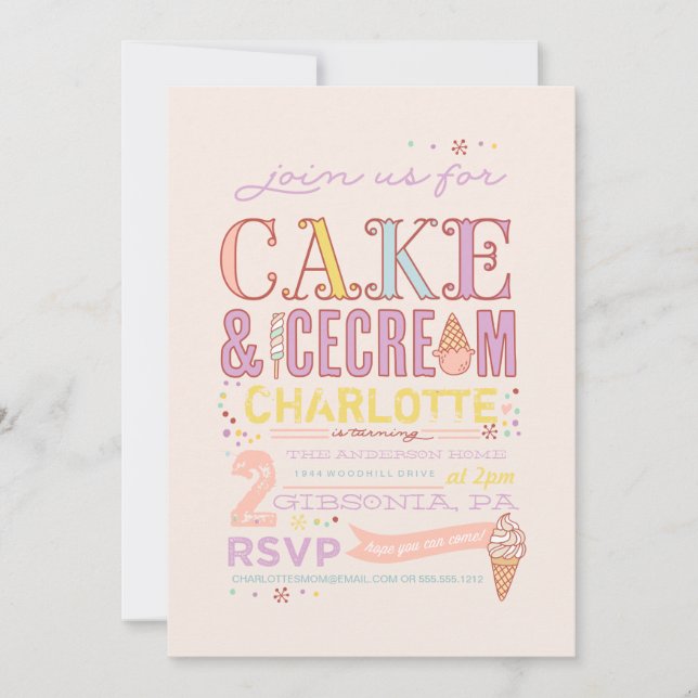 ICE CREAM SOCIAL BIRTHDAY PARTY INVITATION invite (Front)