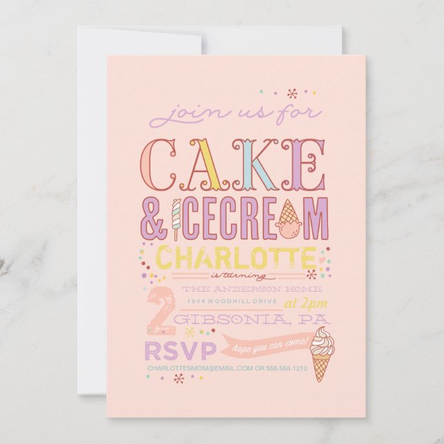 ICE CREAM SOCIAL BIRTHDAY PARTY INVITATION invite (Front)