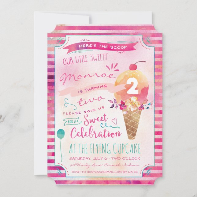Ice Cream Social Birthday Party Invitations (Front)