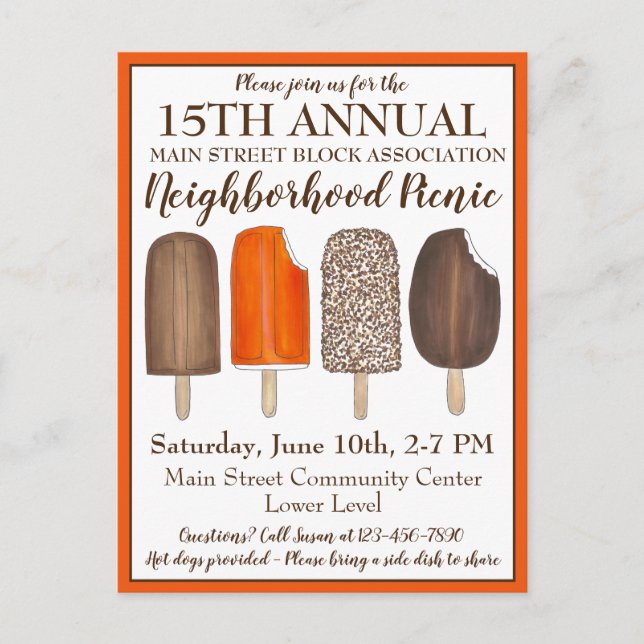 Ice Cream Social Birthday Party Popsicles Picnic Invitation Postcard (Front)