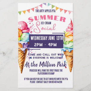 Ice-cream social event pink & navy PTA PTO Flyer