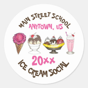 Ice Cream Social Make Your Own Sundae Party Classic Round Sticker