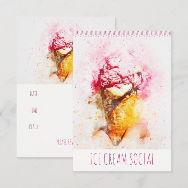 Ice Cream Social Party Invitation (Front/Back)