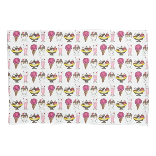 Ice Cream Social Sundae Milkshake Banana Split Pillowcase (Front)