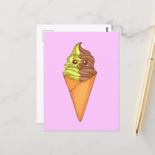 Ice Cream Soft Serve Matcha Green Tea Dessert Postcard