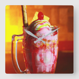 Ice Cream Sorbet Photography Summer Food Square Wall Clock