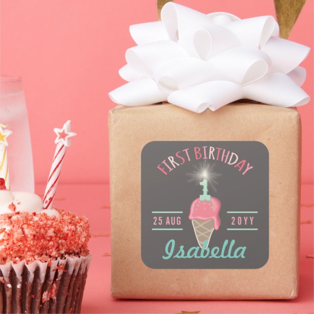 Ice Cream Sparkler 1st Birthday Party Gift Tag (Party)