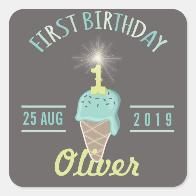 Ice Cream Sparkler 1st Birthday Party Gift Tag (Front)